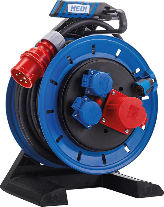 Enrouleur de câble entièrement plastique Champion de 7e génération, longueur de câble 25 cm, H07RN-F 5G2.5, 2 x 230 V/16 A, 1 x CEE 400 V/16 A