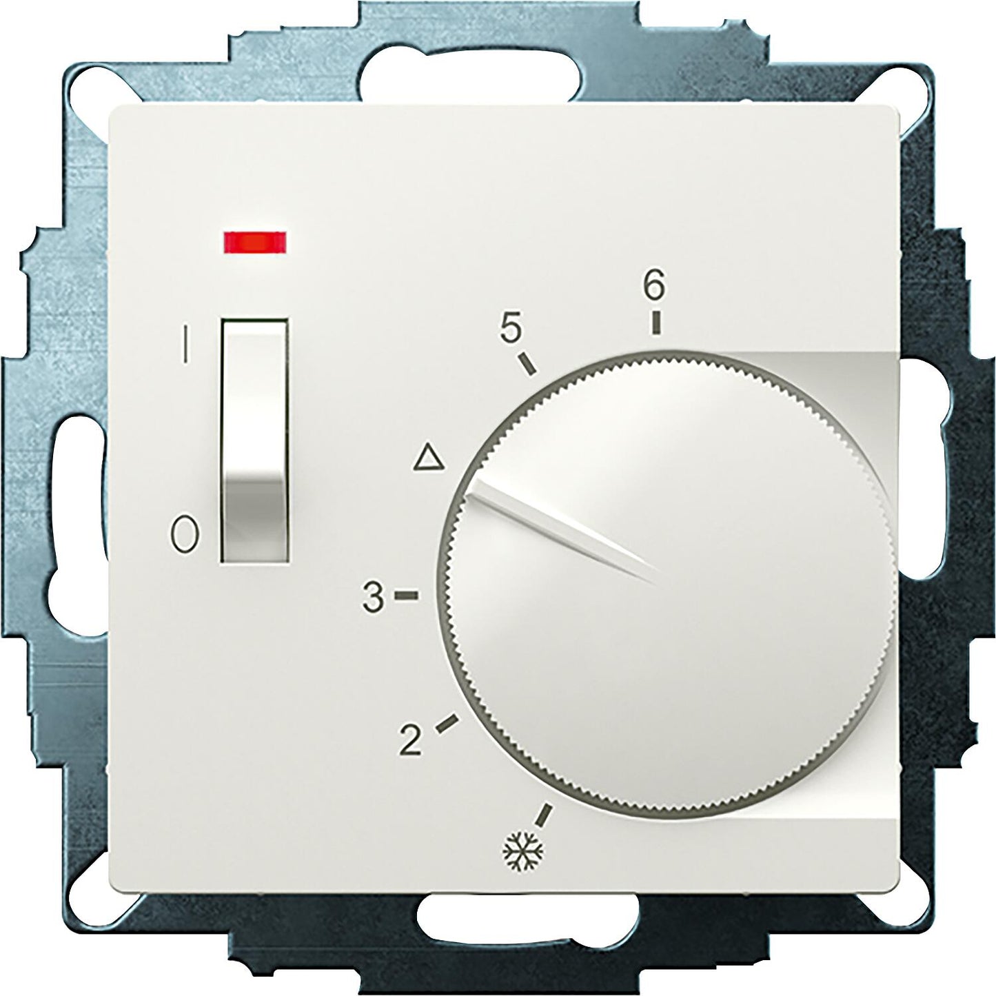 Thermostat d'ambiance Eberle, normalement ouvert, chauffage, finition brillante RAL 9010, 55 x 55 mm, interrupteur marche/arrêt et témoin de chauffage LED UTE 1015-RAL9010-G-55