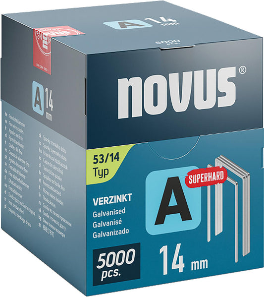 Fine wire staple Novus type A 53/14 galvanized, super hard, pack size: 5000 pieces