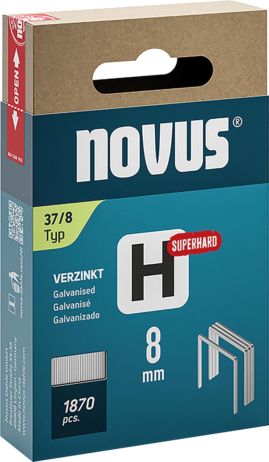 Feindrahtklammer Novus Typ H 37/8 verzinkt, superhart VPE: 1870 Stück