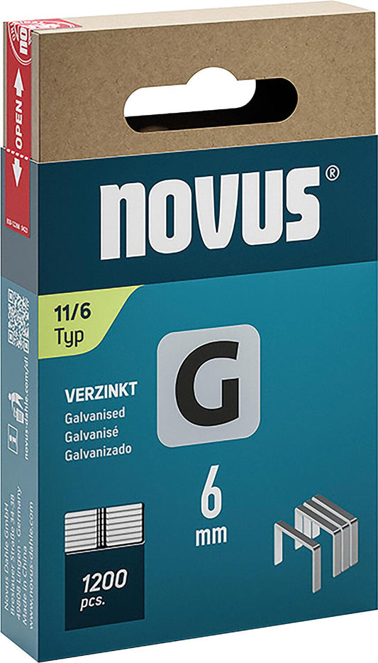 Flat wire clamp Novus type G 11/6 galvanized, pack size: 1200 pieces