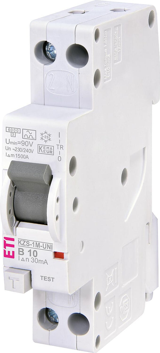 FI/LS switch KZS-1M, 1-pole+N in 1 TE, B20A, 10mA, 6kA