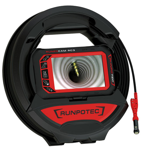 Runpotec RC3 inspection camera (digital) - 15 m incl. 1 x threaded attachment RC2/RC3, fiberglass rod Ø 3 mm - 1 m, Micro Memory Card