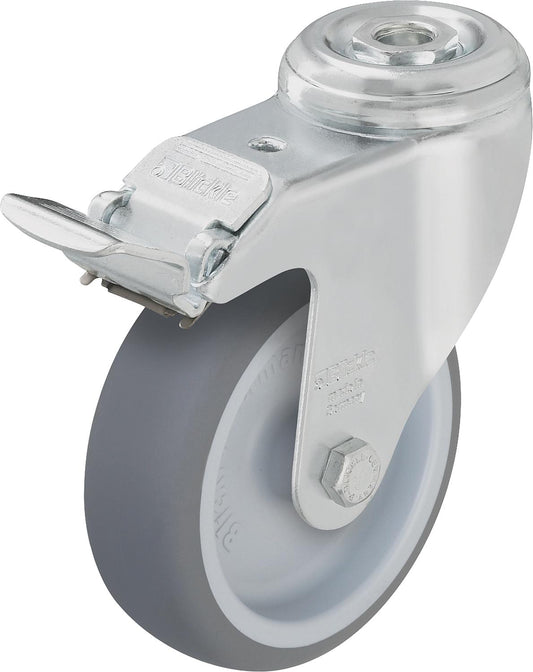 Swivel caster with brake, made of steel LKRA TPA 80G-FI, rubber tread, load capacity 100kg