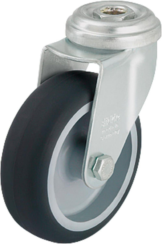 Swivel caster LRA-TPA 50G, rubber tread, back hole Ø 11mm, load capacity 50 kg, wheel Ø 50 mm