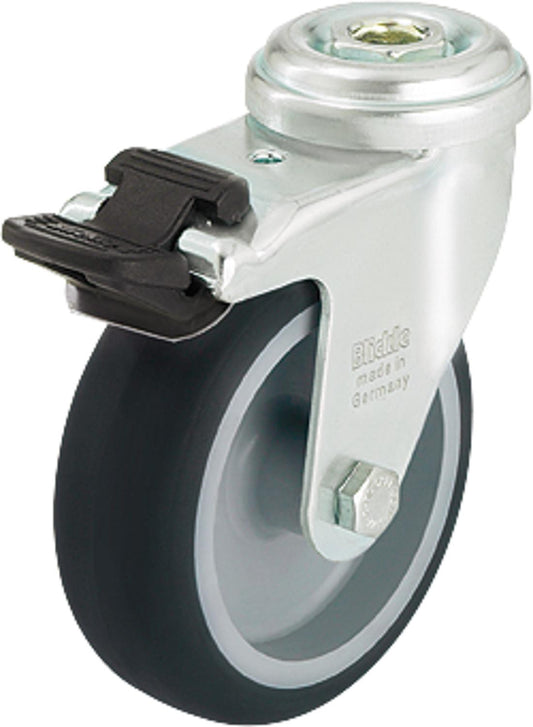 Swivel caster with brake LRA-TPA 50G-FI, back hole Ø 11mm, load capacity 50 kg, wheel Ø 50mm