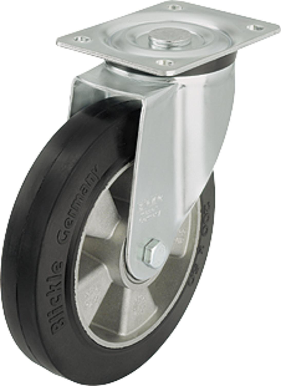 Heavy-duty swivel caster, solid rubber tire L-ALEV 100K, load capacity 200kg, wheel diameter 100mm, plate size 100x85mm