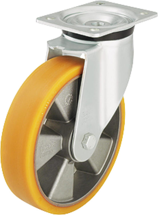 Heavy-duty swivel caster polyurethane/steel LK-ALTH 100K-3, load capacity 250kg, wheel Ø 100mm, plate size 140x110mm
