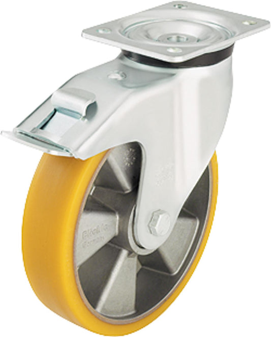 Heavy-duty swivel caster with brake LK-ALTH 100K-3-FI, load capacity 250kg, wheel Ø 100mm, plate size 140x110mm
