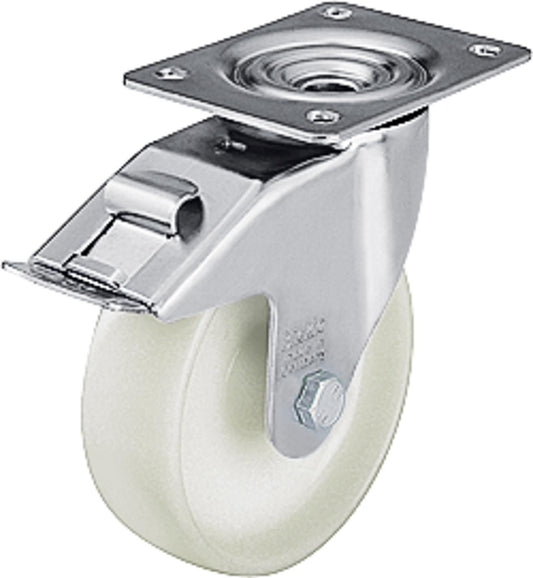 Swivel caster made of polyamide with brake LE-PO 80G-FI, load capacity 150kg, wheel Ø 80mm, plate size 100x85mm