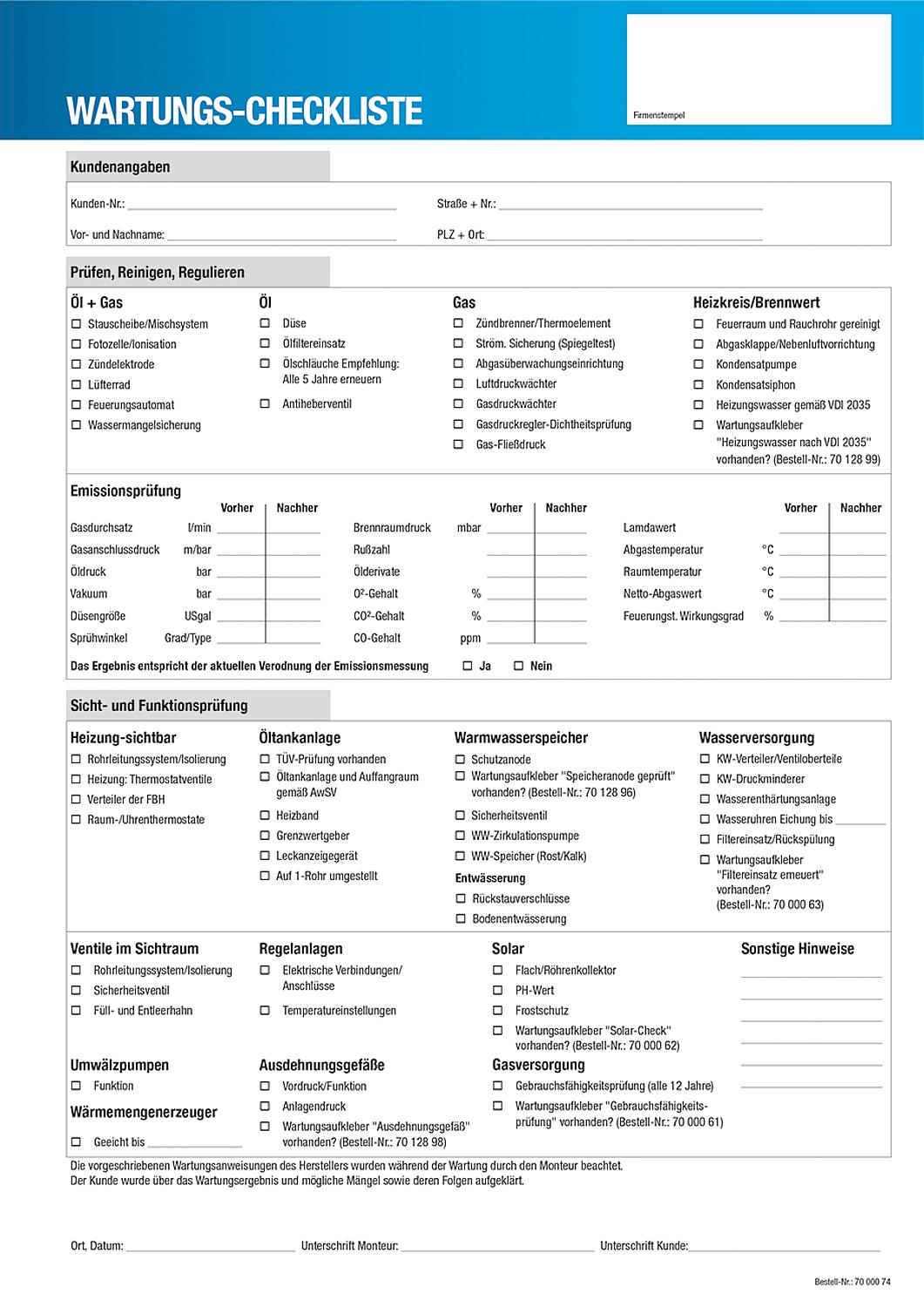 Wartungs-Checkliste