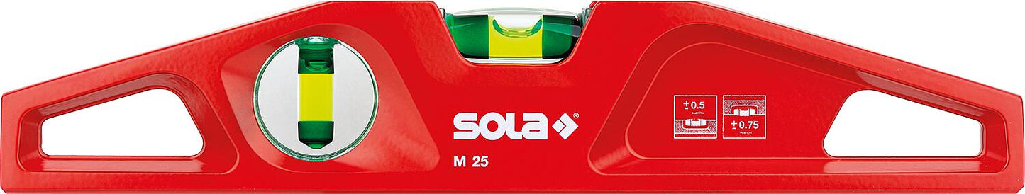 Aluminum spirit level, cast, SOLA, 25cm (2 vials) M 25