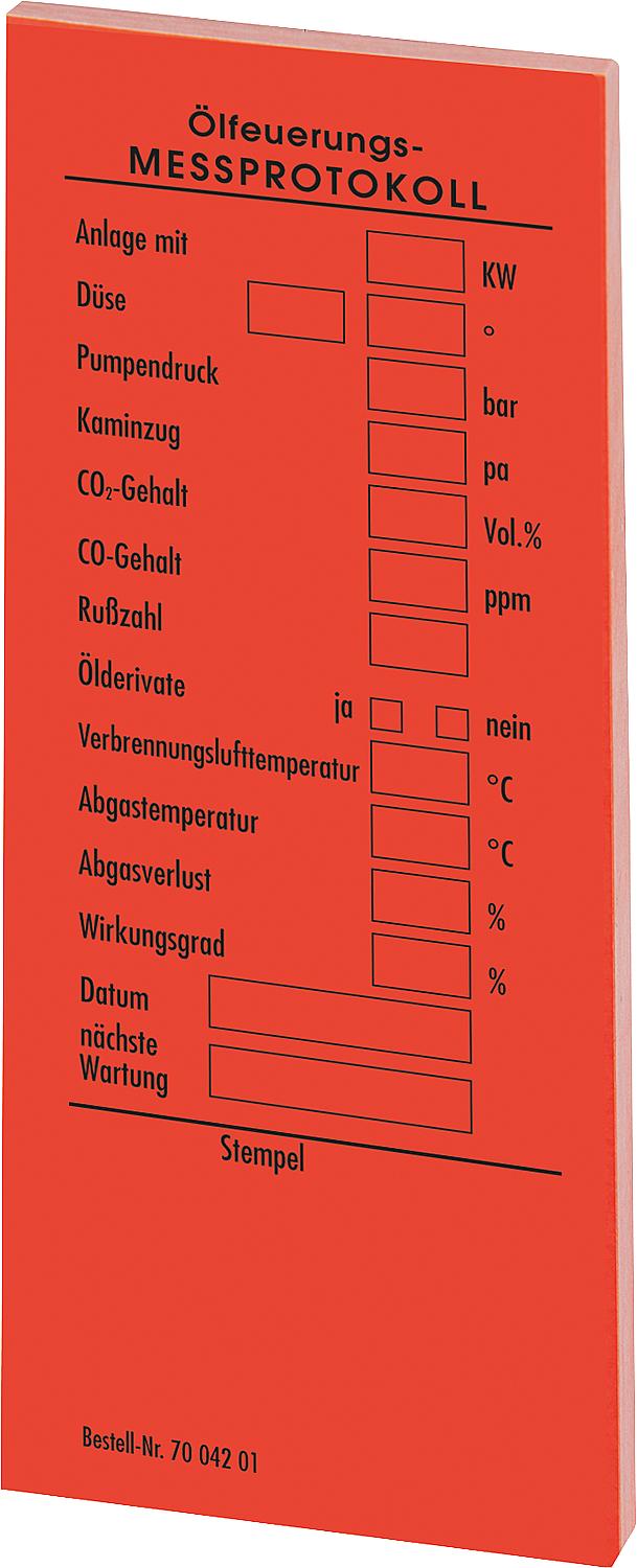 Messprotokoll selbstklebende Kessel- aufkleber, für Öl, rot 1 Block á 50 Stck.