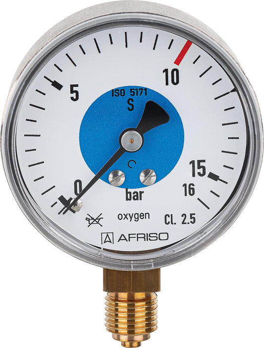 Rohrfeder-Manometer, Schweißtechnik, ø 63 mm, DN 8 (1/4") radial, Aufschrift „oxygen“