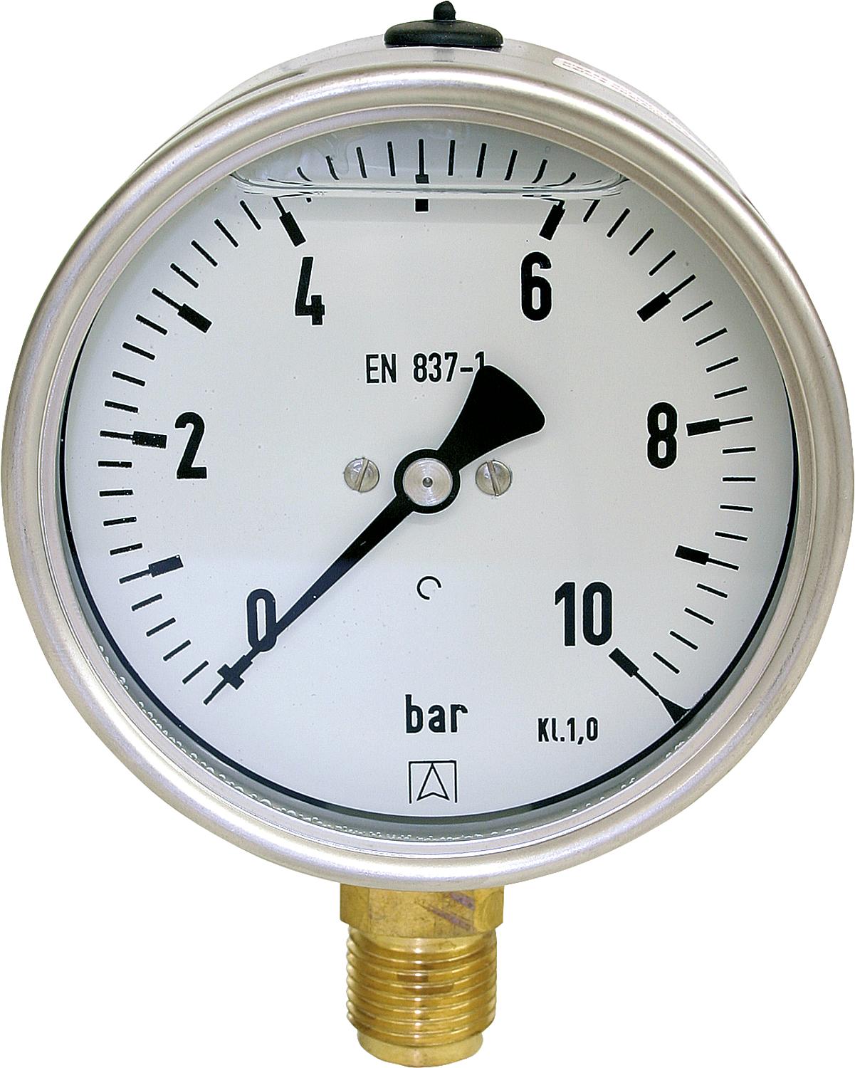 Glyzerin-Rohrfeder-Manometer ø 100 mm, DN 15 (1/2") radial