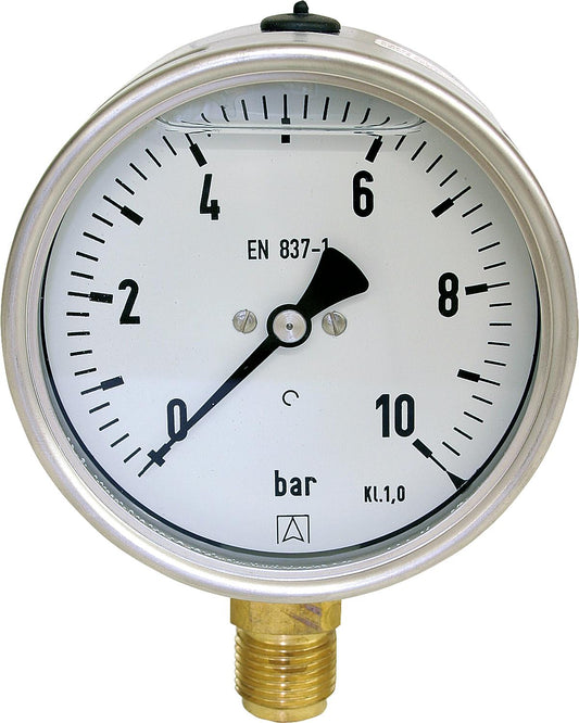 Glyzerin-Rohrfeder-Manometer ø 100 mm, DN 15 (1/2") radial