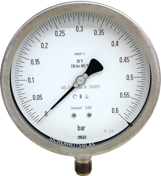 Feinmess-Manometer ø 160 mm, DN 15 (1/2") radial