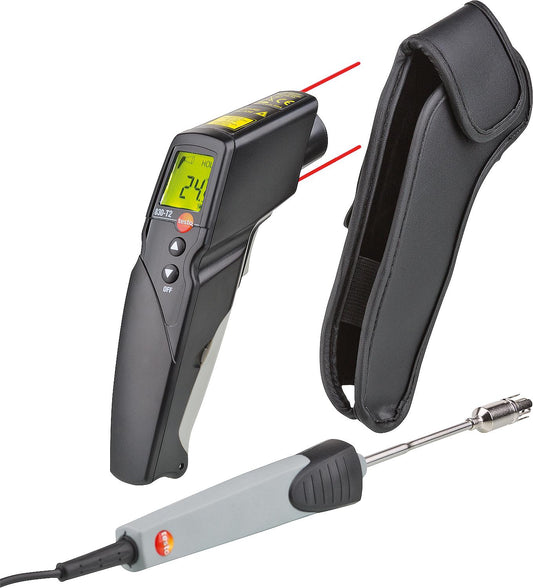 Testo 830-T2 infrared thermometer set with surface probe and leather protective case