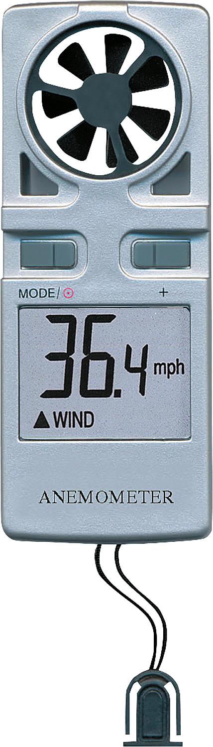 Handheld anemometer, displaying wind chill temperature and wind speed