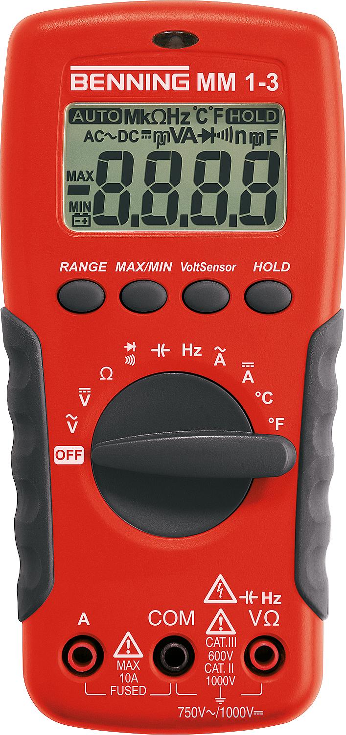 Digital multimeter - Manual range selection, Benning MM 1-3 incl. case and test leads
