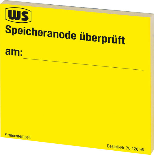 Maintenance sticker "Storage anode checked" 1 block of 50 pieces, yellow