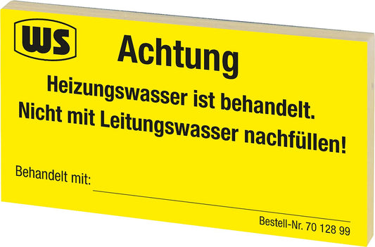 Warning sticker "Heating water treatment" 1 block of 50 pieces, yellow