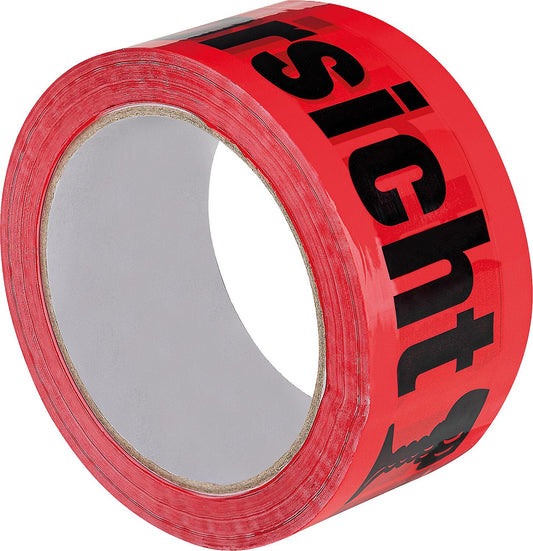Warning tape red Caution Glass, 50mm : 66m, 32my, 1 piece