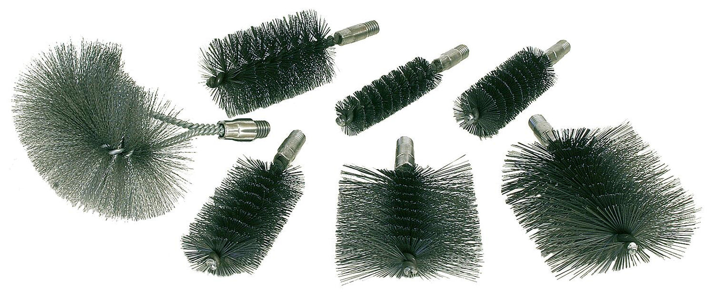 Ensemble de brosses en fil d'acier avec filetage M10, composé de 3 brosses rondes, 3 brosses rectangulaires, 1 brosse arrière.