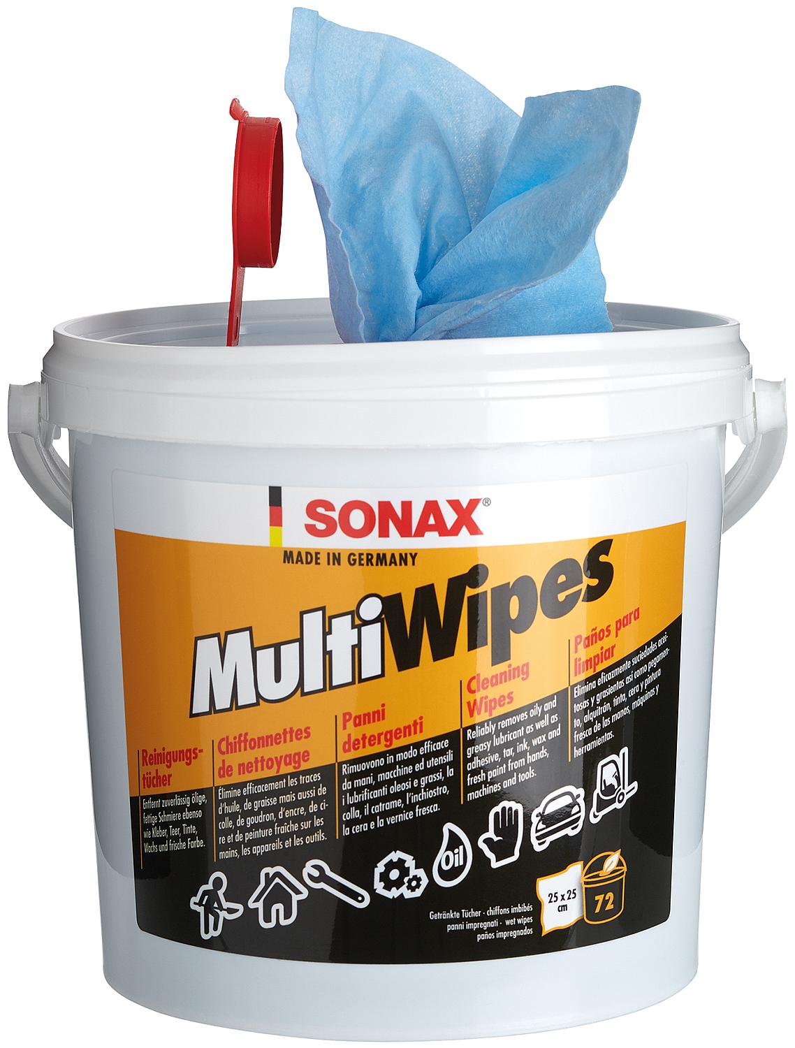 SONAX Multiwipes hand cleaning wipes, 1 bucket containing 72 wipes