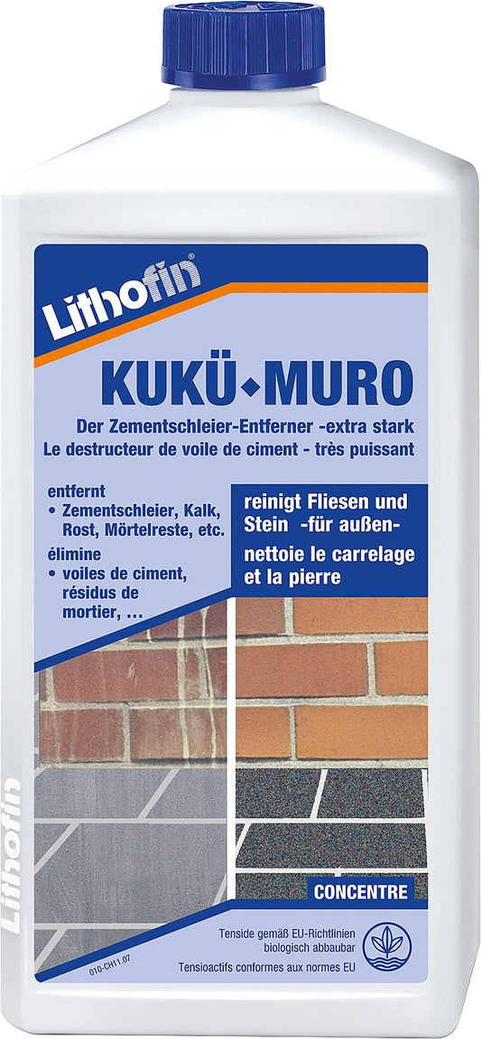 LITHOFIN KUKÜ-MURO Cement Residue Remover - Extra Strength, 1 L Bottle