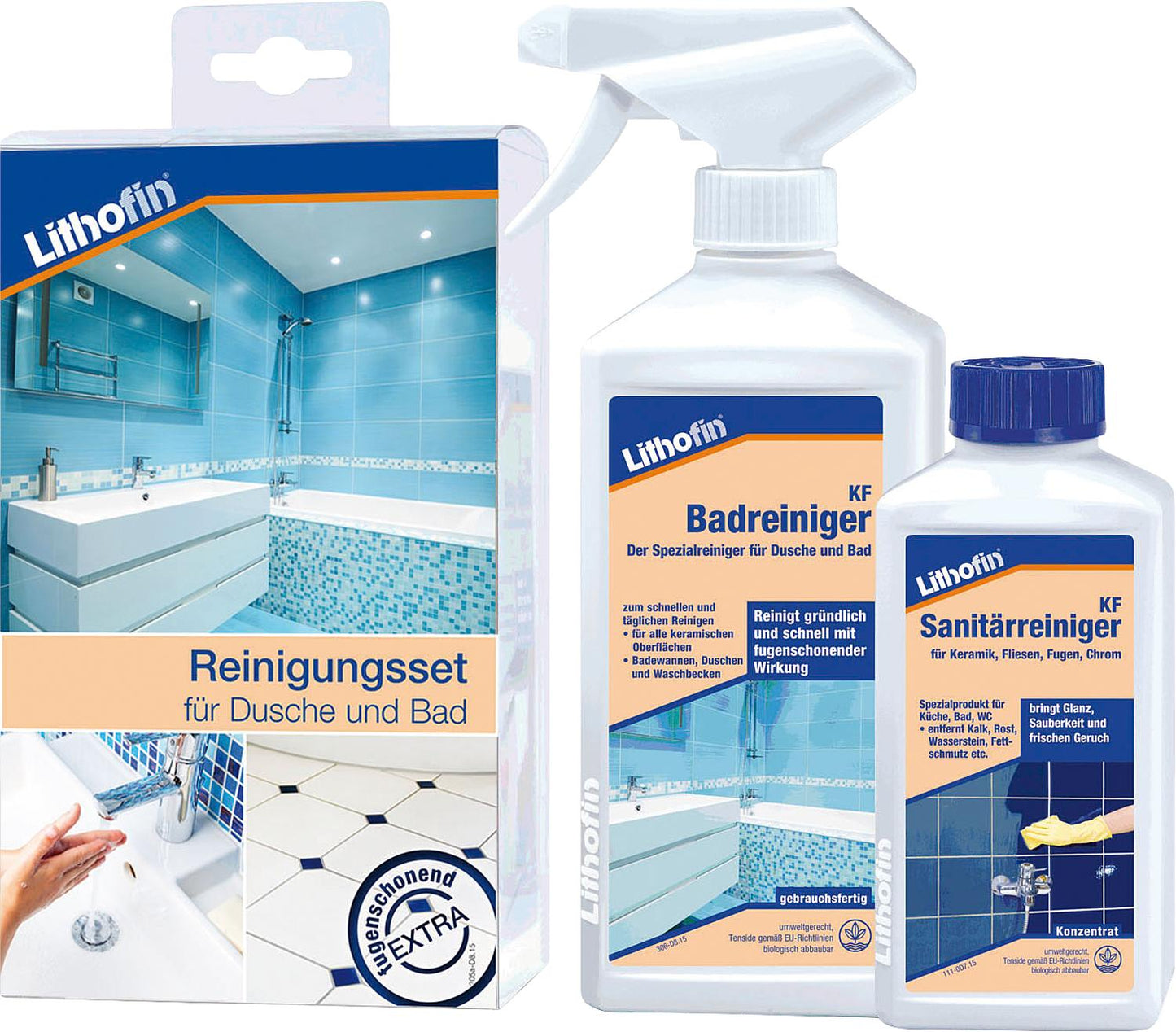 LITHOFIN Cleaning Set for Shower and Bath (2-piece: KF Bathroom Cleaner &amp; KF Sanitary Cleaner), 1 Set