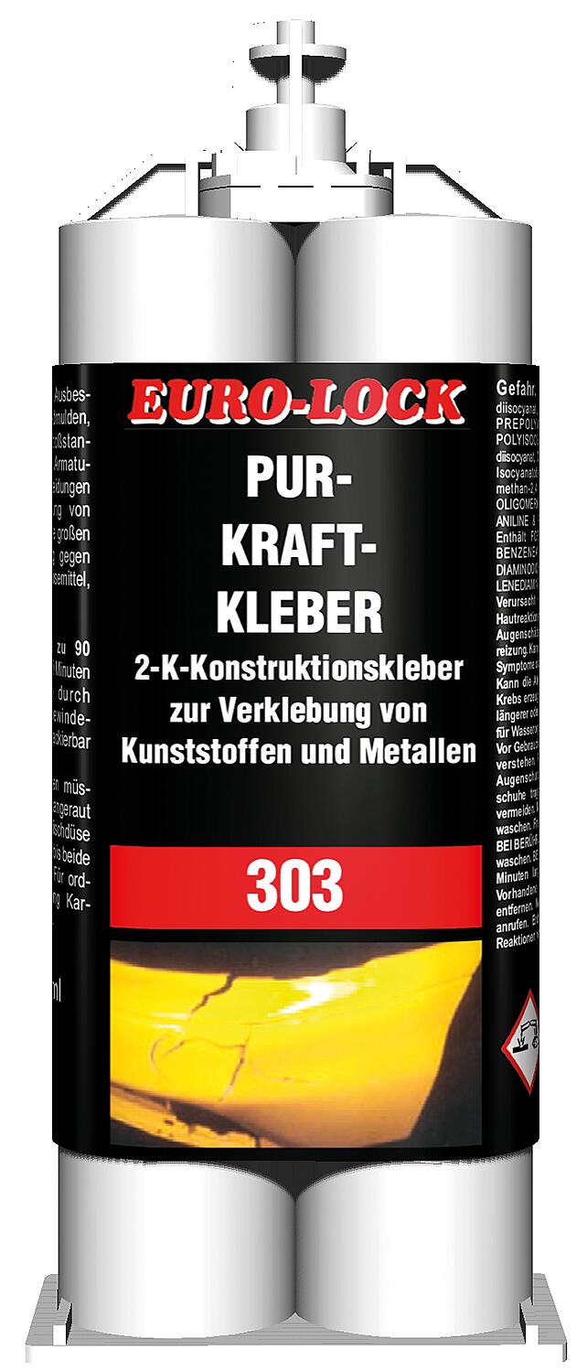 Colle forte PUR 2K EURO-LOCK LOS 303, cartouche double de 50 g