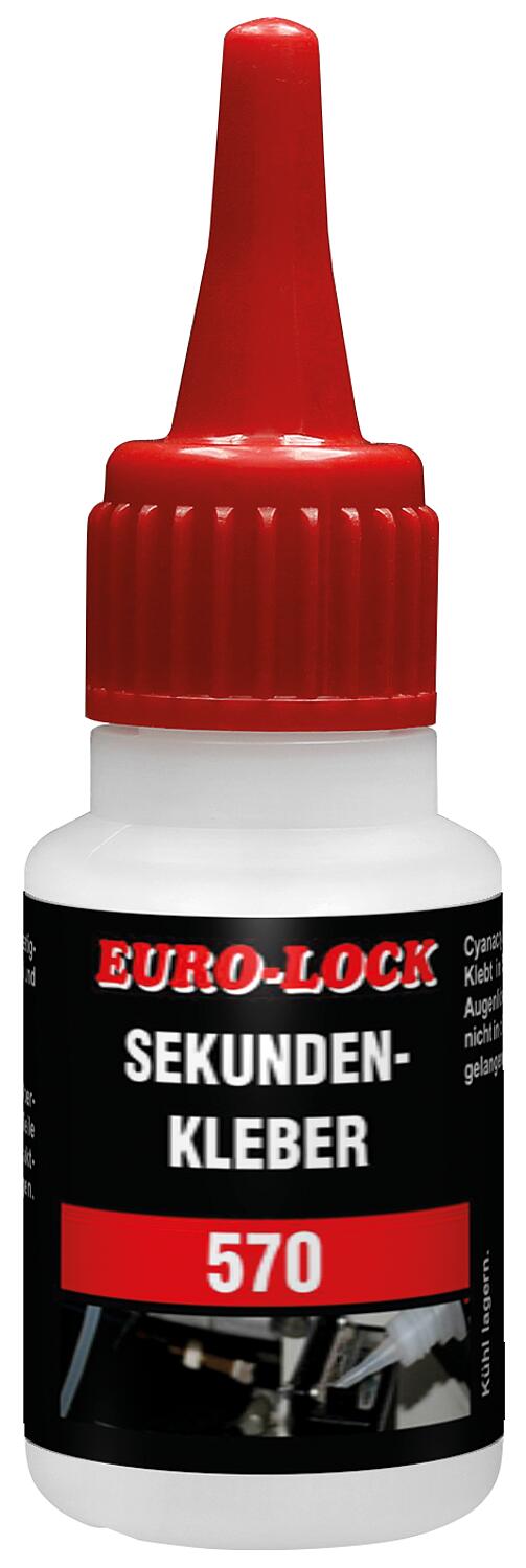 Colle cyanoacrylate EURO-LOCK E 570 pour caoutchouc et plastiques, flacon doseur de 20 g
