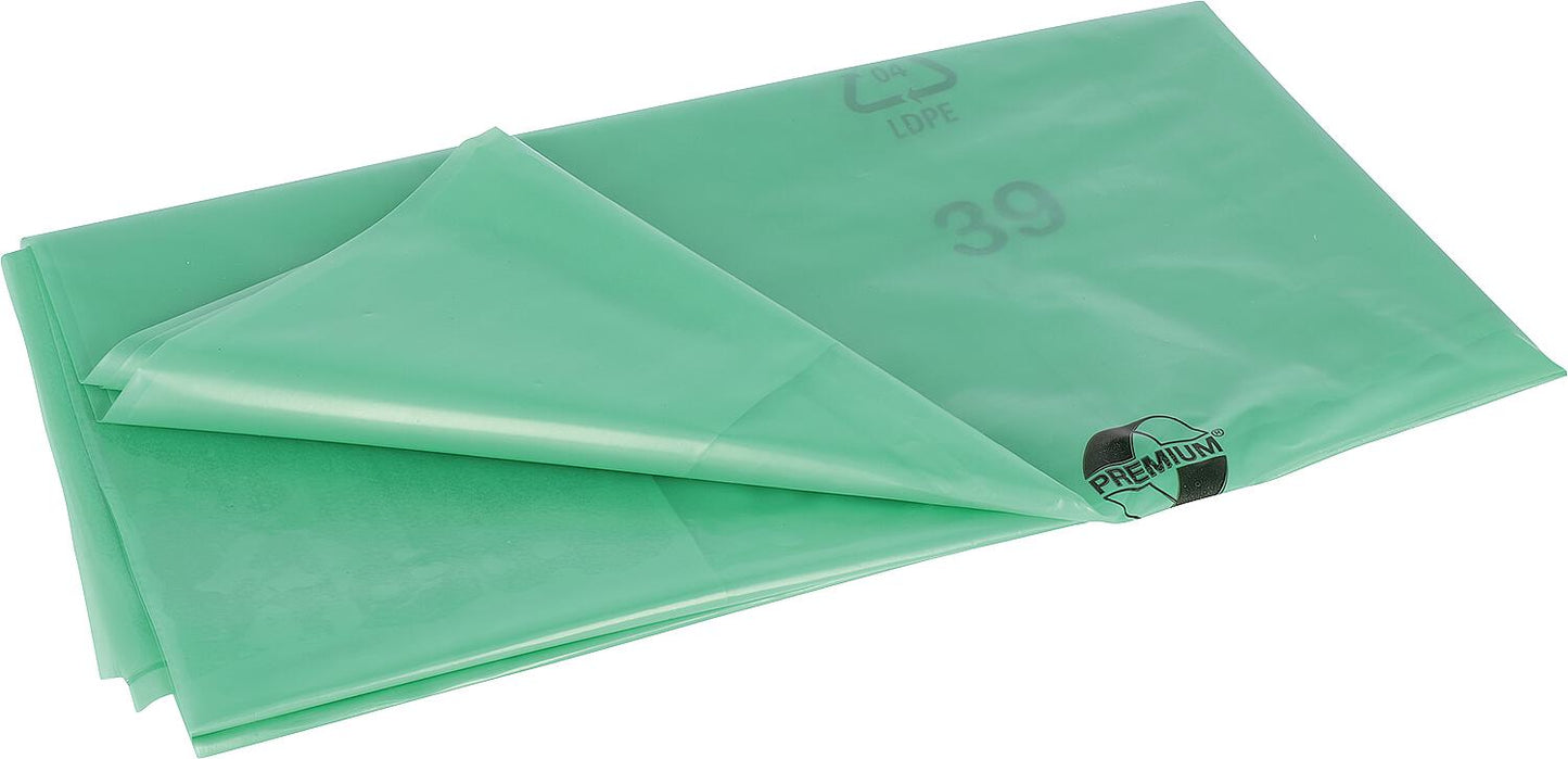 Recycled LDPE waste bags, suitable for 120L containers, 950 x 1250 mm, transparent, pack of 100.