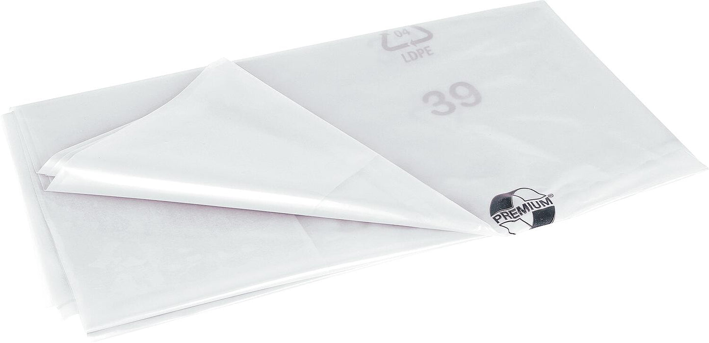 Recycled LDPE waste bags, suitable for 120L containers, 950 x 1250 mm, transparent, pack of 100.