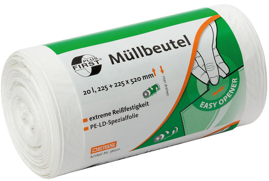 FIRST PLUS ® - Sacs poubelle en PEBD, matériau de qualité supérieure, 20 l, paquet de 50