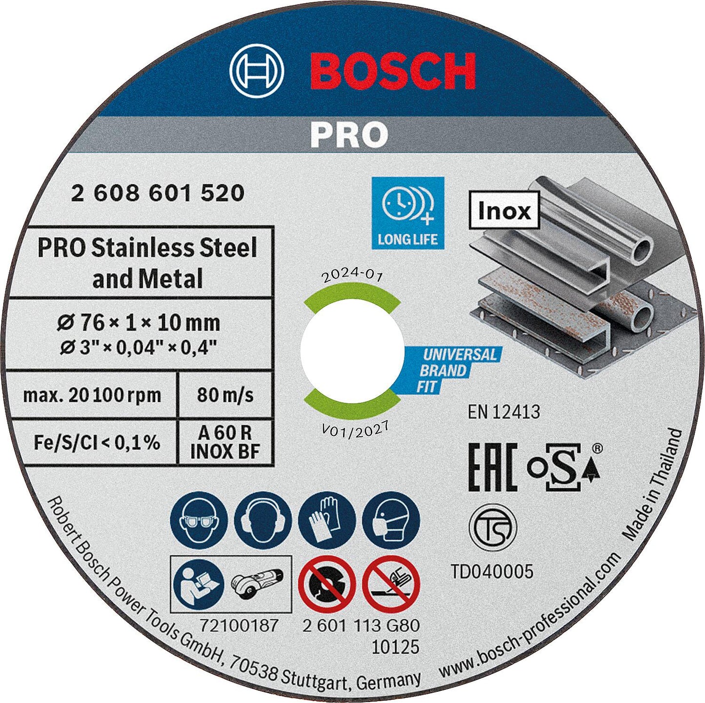 Bosch cutting disc for stainless steel, d=76mm, pack of 5