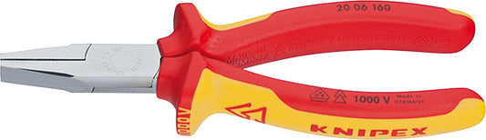 Pince à bec plat chromée, isolée VDE, avec poignées bicolores multicomposants, longueur 160 mm