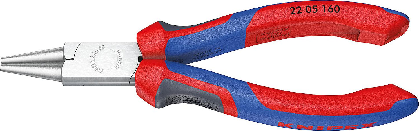Chrome-plated round-nose pliers DIN ISO 5745 with multi-component handle grips, length 160 mm