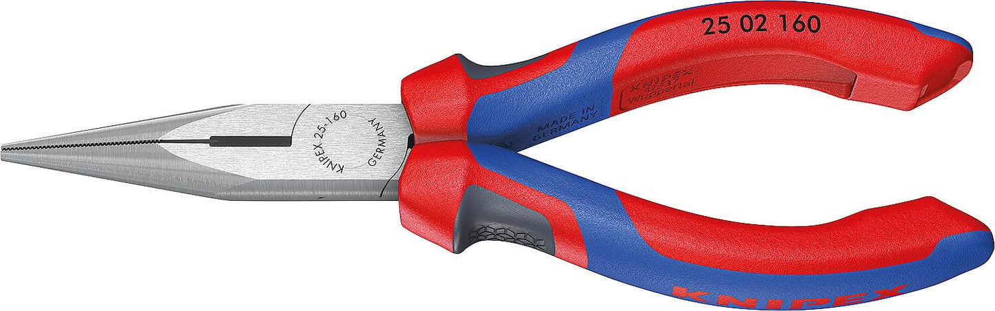 Flat-nose pliers with polished cutting edge, two-tone multi-component handle grips, straight jaws, length 140mm