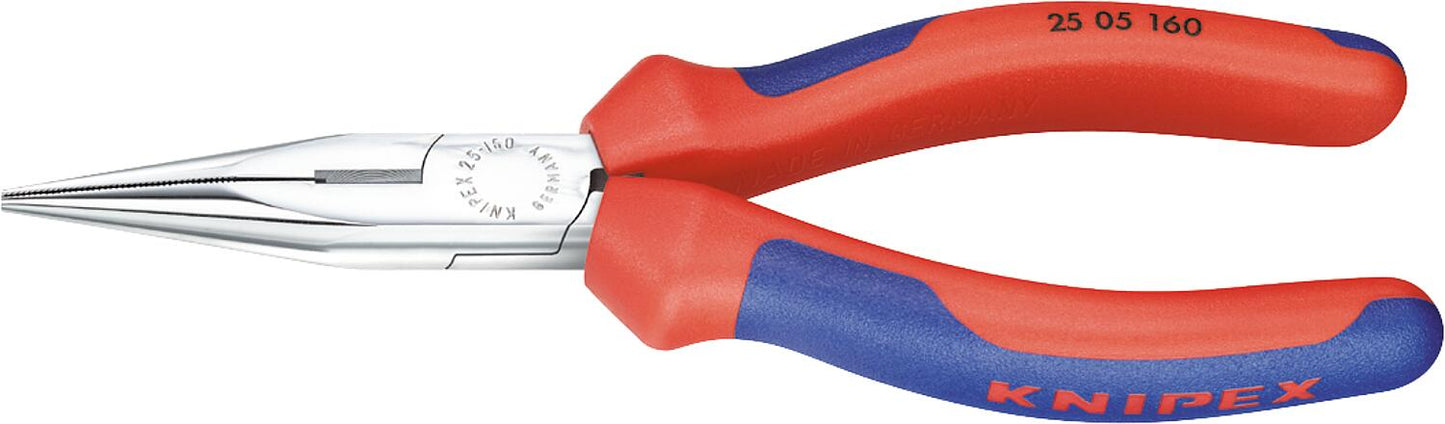 Pince à bec plat à tranchant, chromée, avec poignées bicolores multi-composants, mâchoires droites, longueur 140 mm