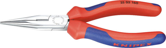 Pince à bec plat à tranchant, chromée, avec poignées bicolores multi-composants, mâchoires droites, longueur 140 mm