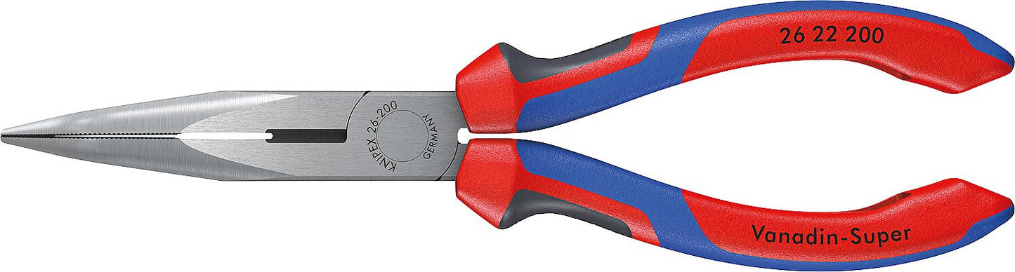 Flat-nose pliers with polished cutting edge, multi-component handle grips, 40° angled jaws, 200mm