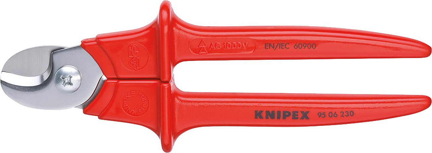 Cisaille à câble polie, isolée VDE, surmoulée en plastique, longueur 230 mm