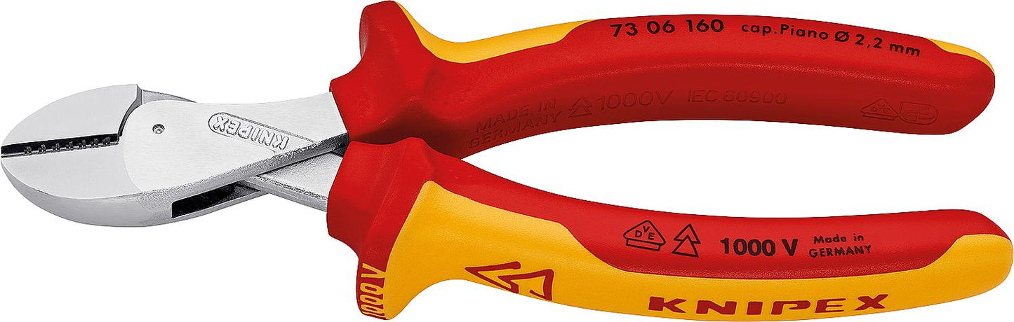 Pince coupante latérale compacte Knipex X-Cut, certifiée VDE, isolée, longueur : 160 mm, chromée