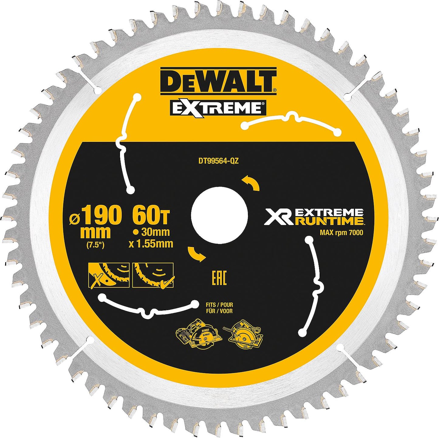Kreissägeblatt Dewalt, XR Extreme Runtime, ø 190 x 30 mm