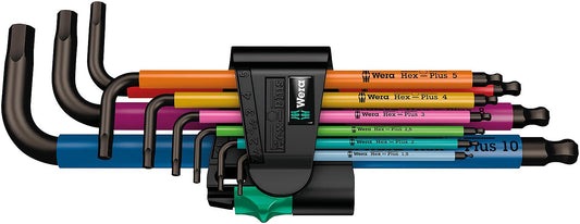 WERA 9-piece set of hex keys, 6-point with ball end, color-coded 1.5 - 10.0 mm