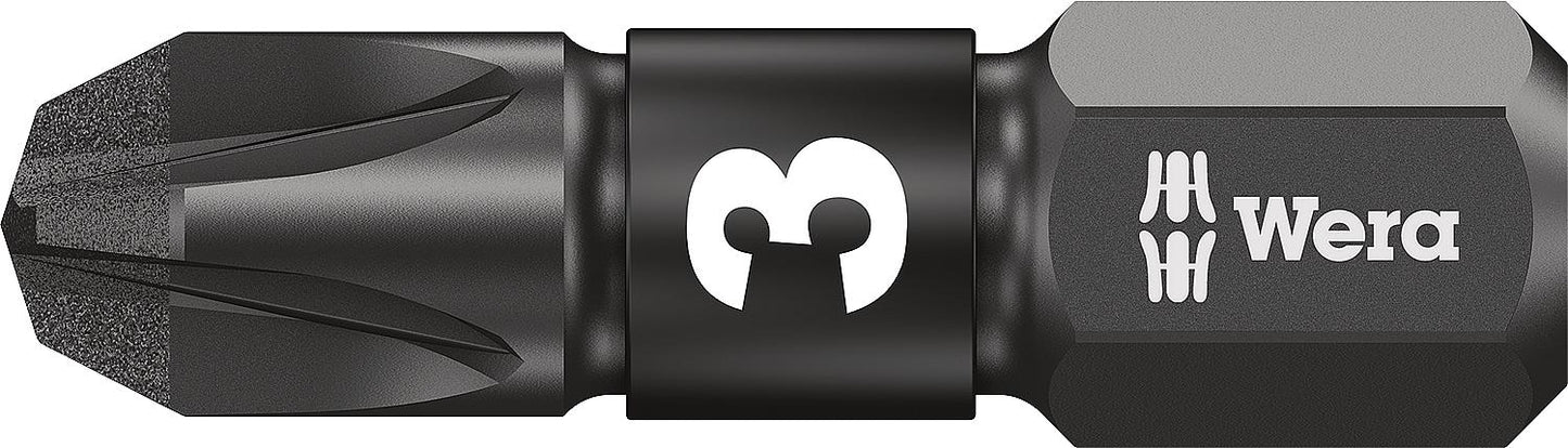 Embouts Pozidriv Wera 855/1 IMP DC PZ pour visseuse à percussion, entraînement 1/4", revêtement diamant, PZ3 x 25 mm, lot de 10