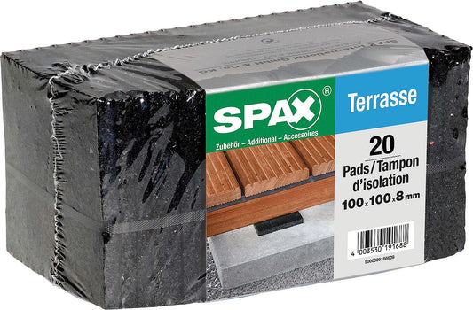 Terrassenpads SPAX zum Schutz der Holzunterkonstruktion Masse: 100x100x8mm, 1 Bündel mit 20 Stück
