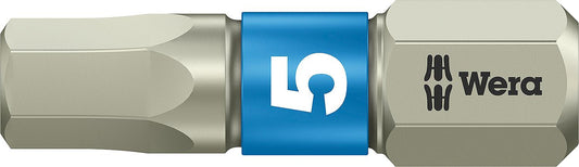 Wera 3840/1 TS hex bit with 1/4" drive, metric, short, stainless steel with torsion zone, Hex-Plus, SW 2.5 x 25 mm